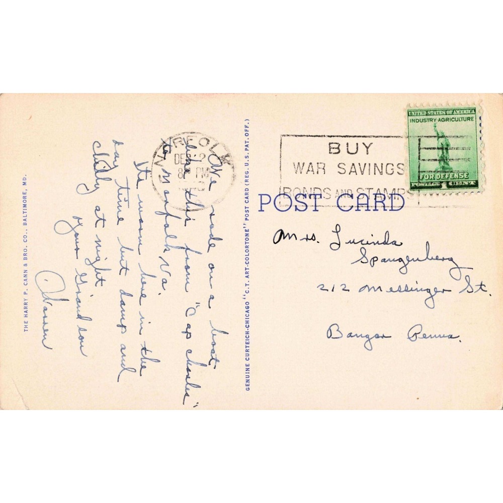 Vintage SS Princess Anne Ferry Boat Postcard Cape Charles Norfolk VA Linen 1946 - Picture 2 of 2